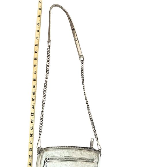 Rebecca Minkoff Metallic Silver Leather Crossbody with Chain Strap - Picture 7 of 9